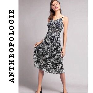 Anthropologie Eri + Ali Troye Blue Floral Lace Midi Dress